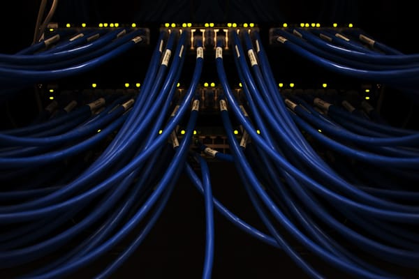 Networking equipment in a data center rack.